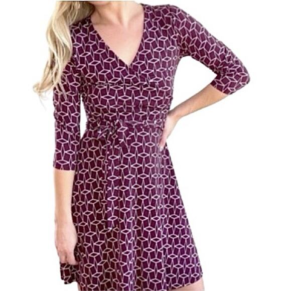 41 Hawthorn Renesme Geo Cube Faux Wrap Dark Purple Dress 3/4 Sleeve Size Large - Picture 15 of 15